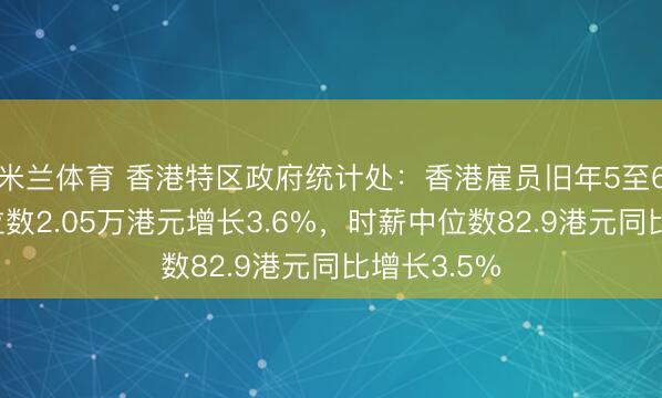 米兰体育 香港特区政府统计处:香港雇员旧年5至6月工资中位数2.05万港元增长3.6%,时薪中位数82.9港元同比增长3.5%