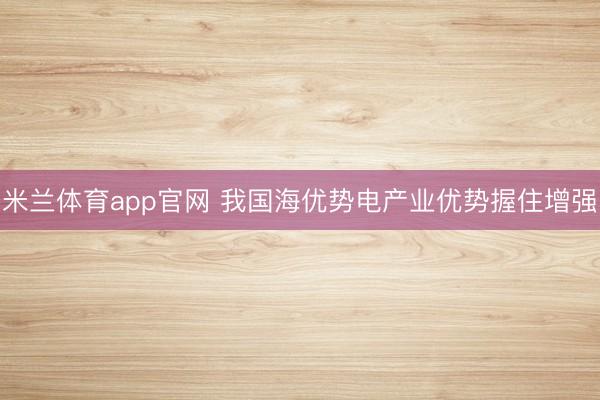 米兰体育app官网 我国海优势电产业优势握住增强